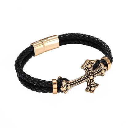 Bracelet Cuir avec Croix Médiévale – Image 5