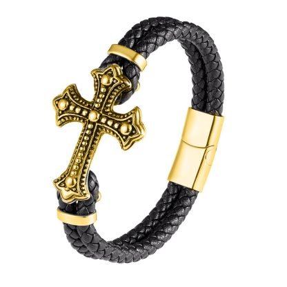 Bracelet Cuir avec Croix Médiévale – Image 2