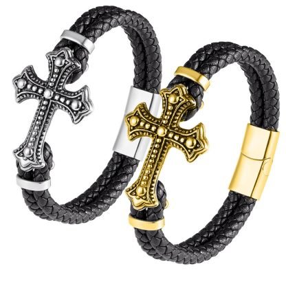 Bracelet Cuir avec Croix Médiévale – Image 3