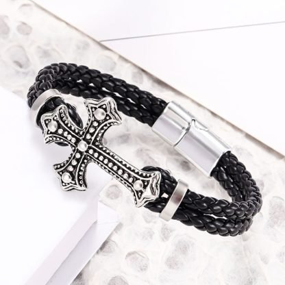 Bracelet Cuir avec Croix Médiévale – Image 4