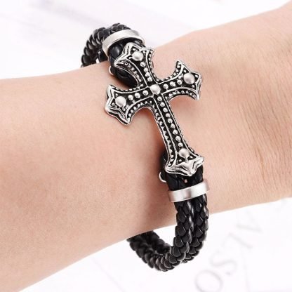 Bracelet Cuir avec Croix Médiévale – Image 8