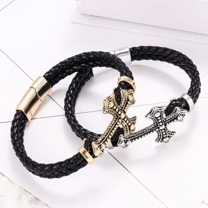 Bracelet Cuir avec Croix Médiévale – Image 7