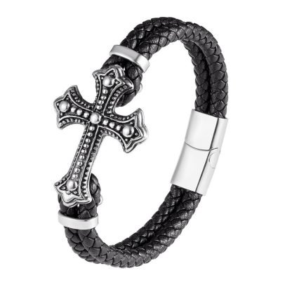 Bracelet Cuir avec Croix Médiévale