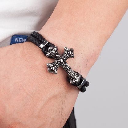 Bracelet Cuir avec Croix Médiévale – Image 9