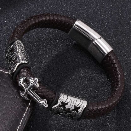 Bracelet en Cuir avec Croix Médiévale – Image 6
