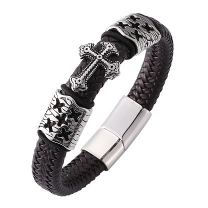 Bracelet en Cuir avec Croix Médiévale