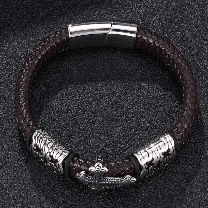 Bracelet en Cuir avec Croix Médiévale – Image 4